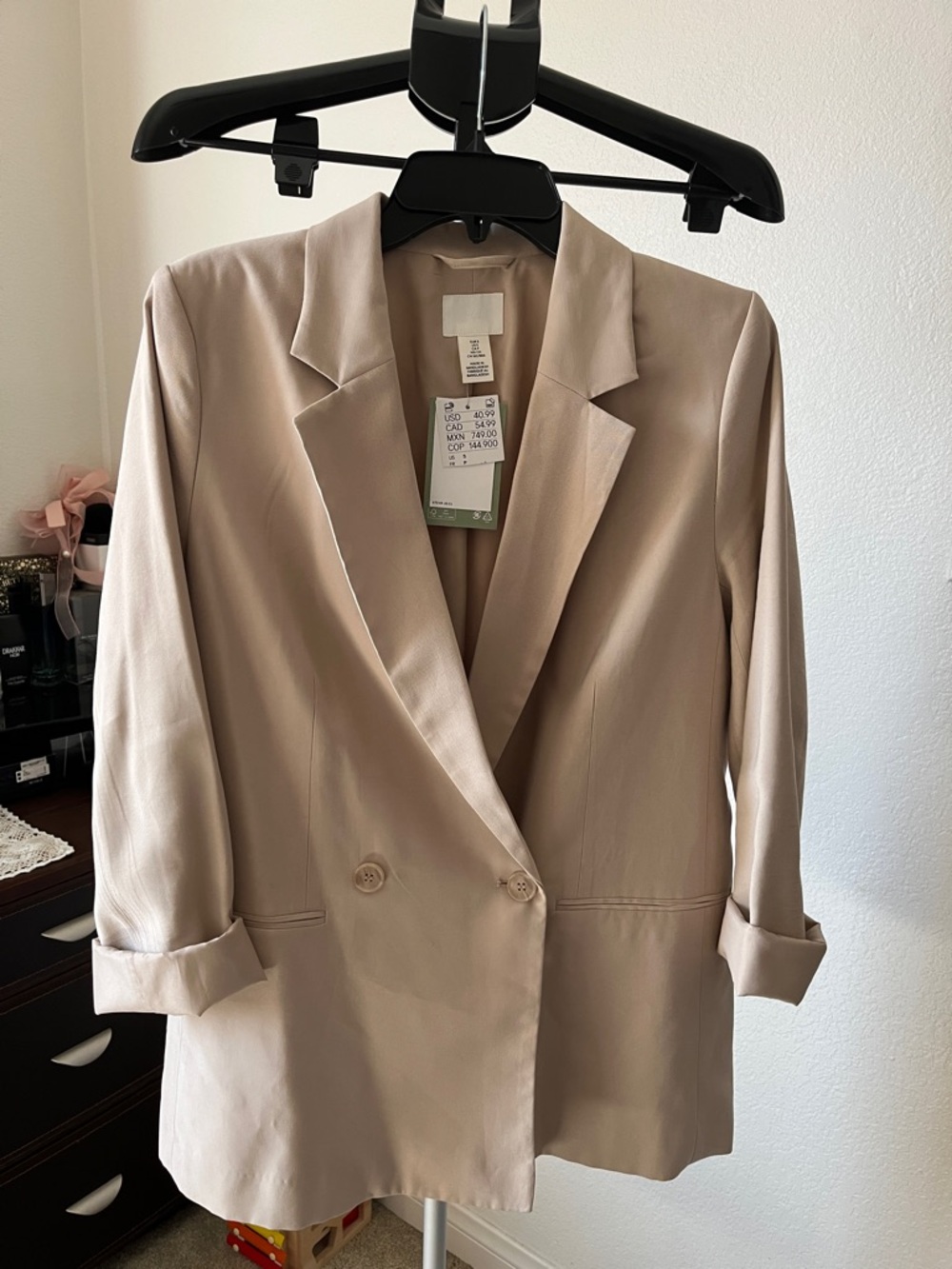 H&M Beige Double-Breasted Women's Blazer Jacket